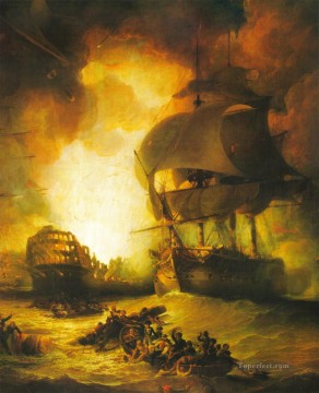 海戦 Painting - 海戦で船外